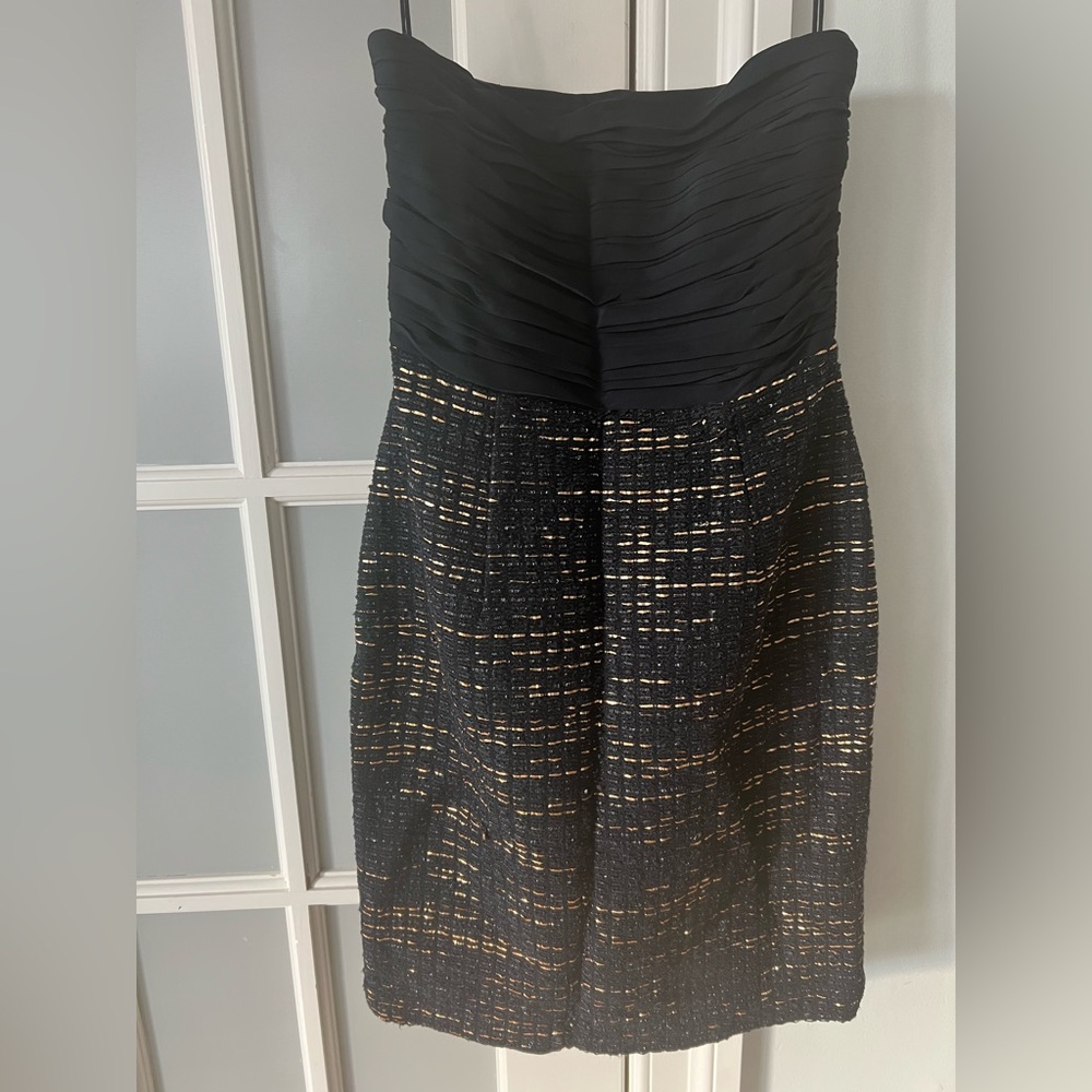 Alice + Olivia Navy and Gold Strapless Dress